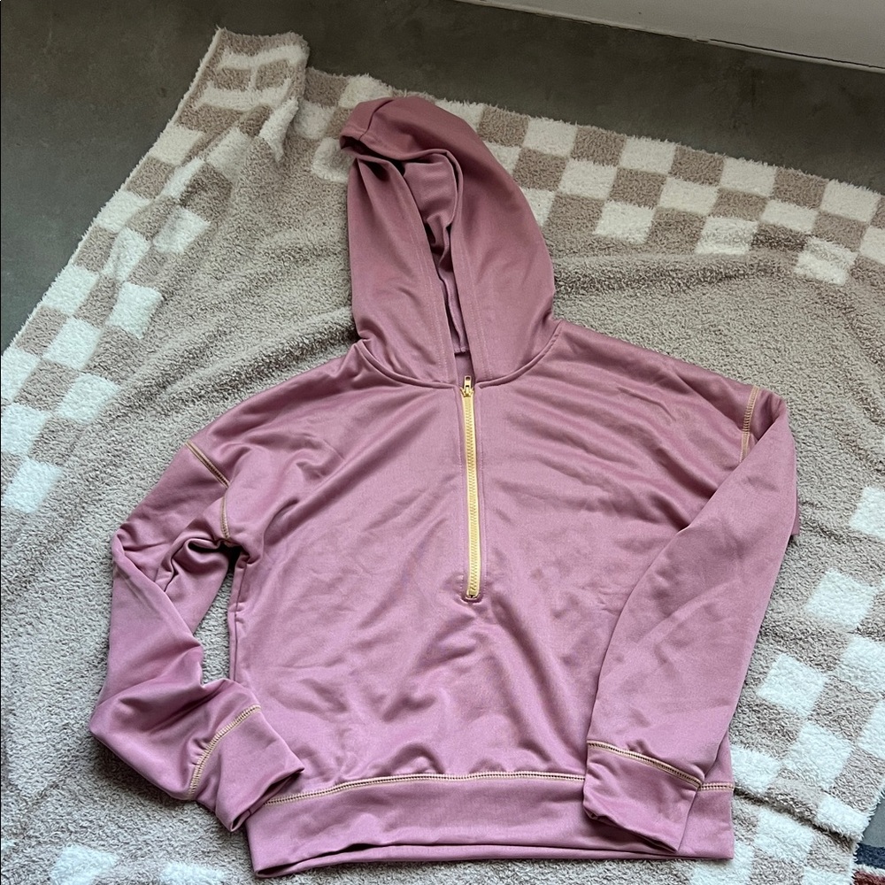 Mauve Half-Zip Hoodie with Gold Accents